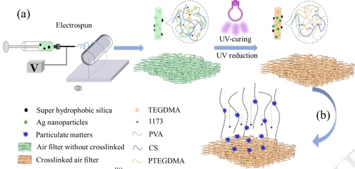 Bio-based and photocrosslinked electrospun antibacterial nanofibrous membranes for air filtration